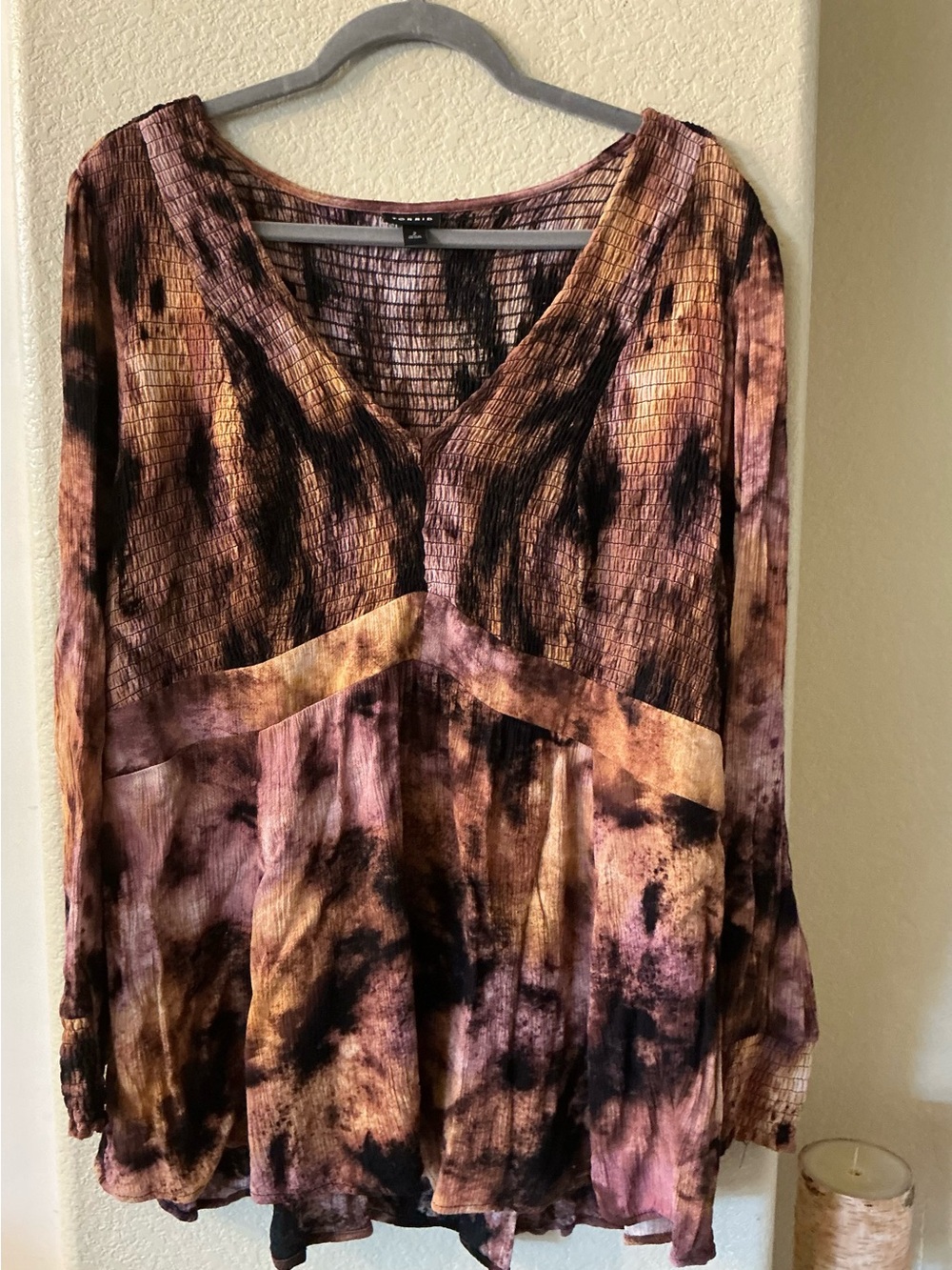 Torrid Tie-Dye V-Neck Babydoll Long Sleeve Top - 2X